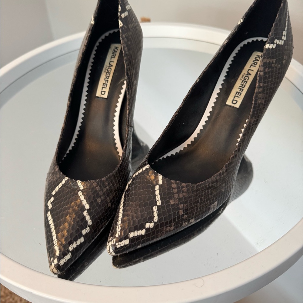 Karl Lagerfeld Black and White Snakeskin Heels